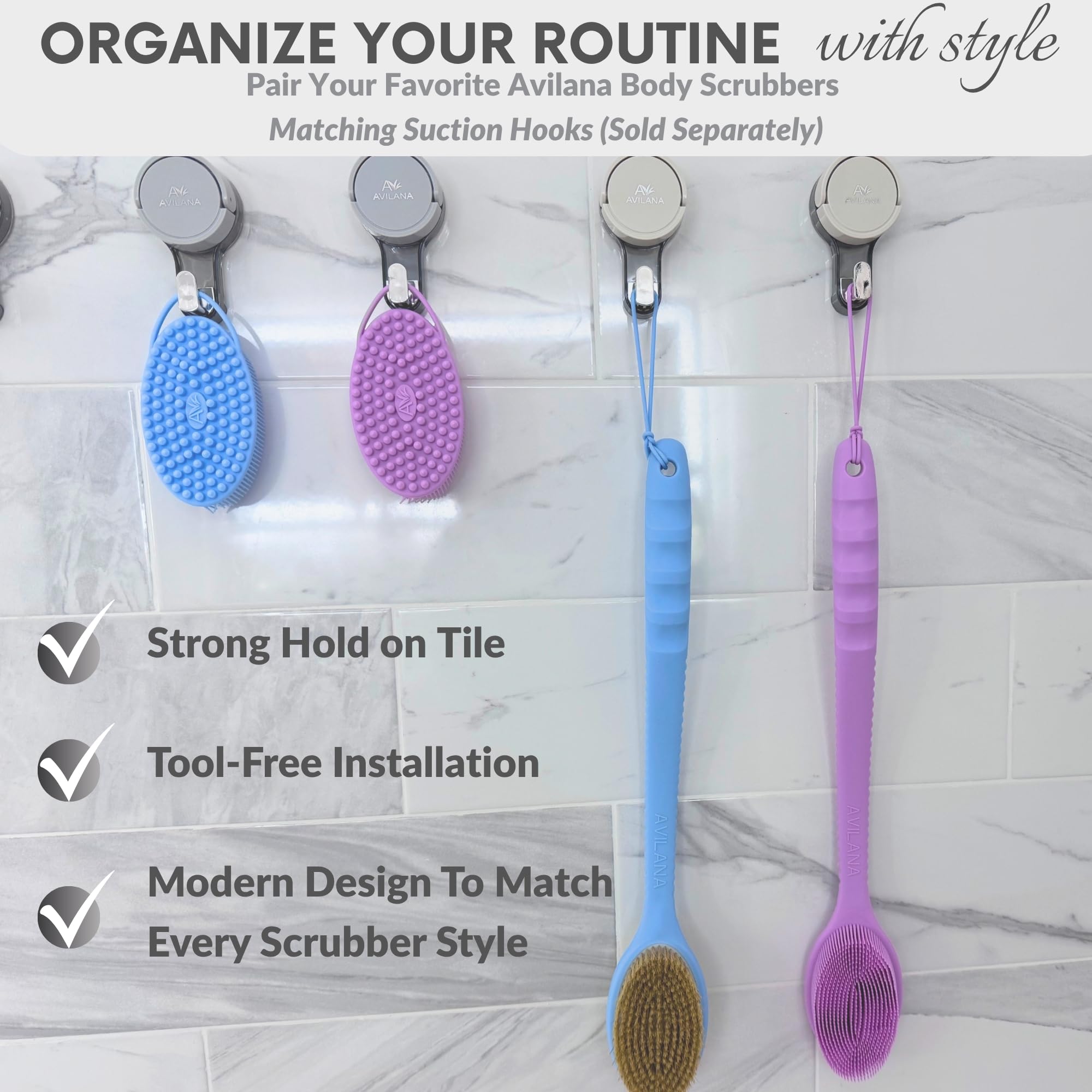 Avilana Silicone Body Scrubber – Gentle Shower Brush & Loofah Alternative- Food Grade & Lab Tested – Fast-Drying, Hygienic, BPA-Free Silicone Body Gentle Exfoliator (Lavender, Massage)