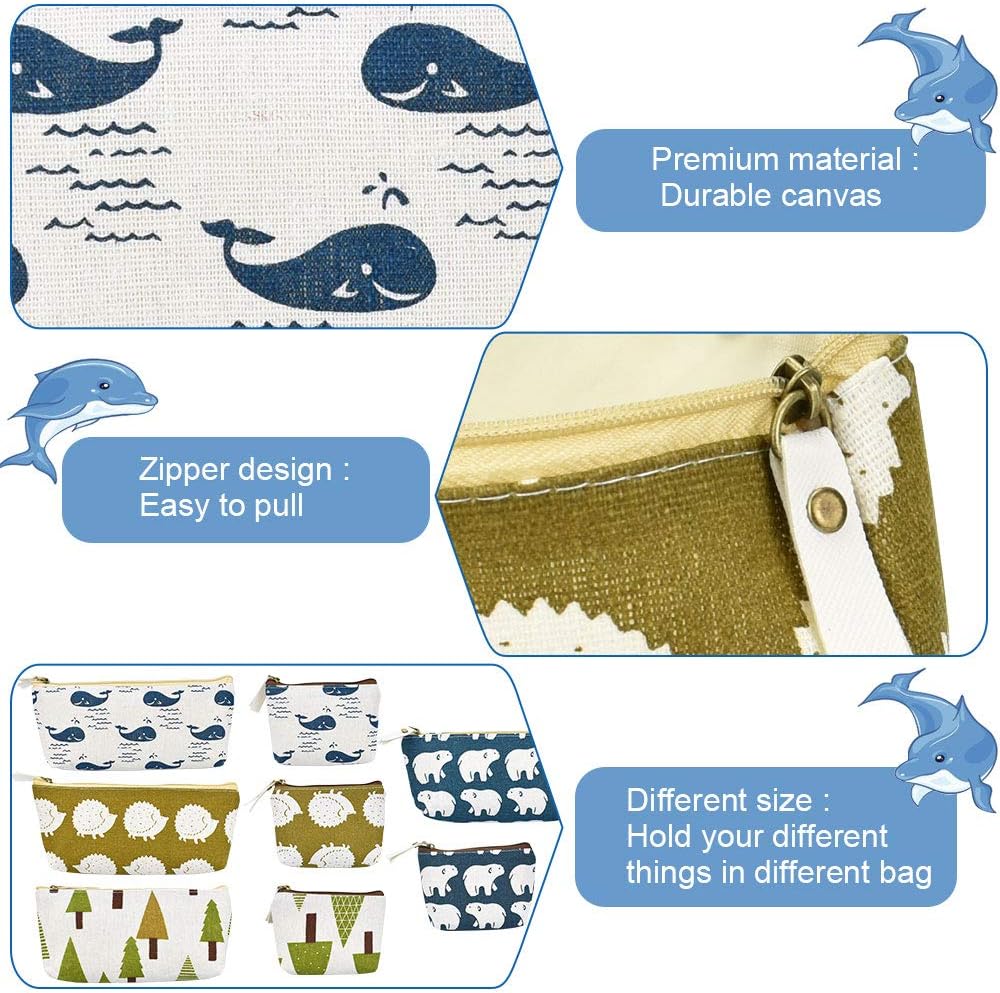 LYTIVAGEN 8 PCS Canvas Pencil Pen Zipper Pouch Cosmetic Makeup Bags Fabric Case Coin Organizer (19.5x8.5x3.5cm/13x10.5x3cm) - Image 4