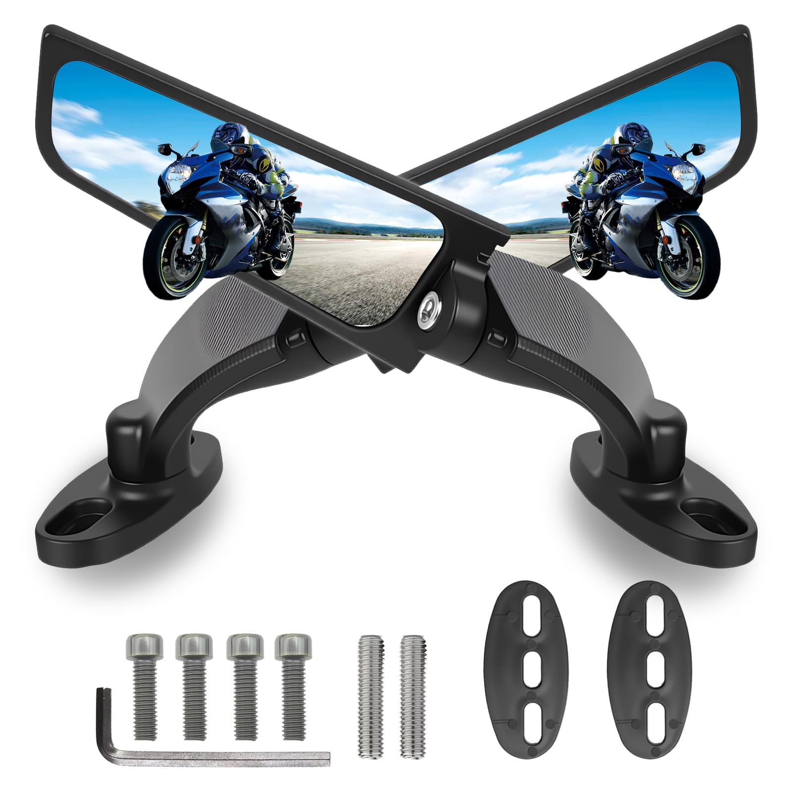 Photo 1 of Large Size Motorcycle Rear View Mirrors for Kawasaki Ninja 400 300 650 Zx6RR, 360° Rotating Stealth Mirrors for Honda CBR250R CBR600RR CBR300R Suzuki GSXR600 750 Yamaha R125 R6S YZF600R Ducati