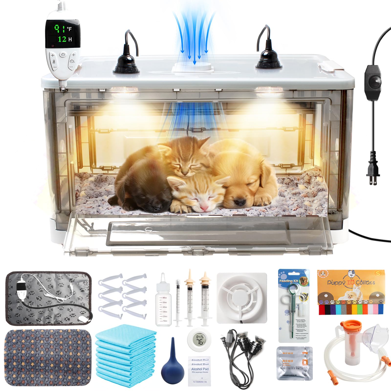 Photo 1 of Puppy Incubator with Heating and Fan, Ideal Incubator for Puppies and Kittens, Ensures Good Ventilation and Temperature Control for Newborn Pets (55L)
