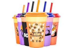 Meoky Halloween Decorations, Plastic Cups with Lids and Straws - 6 Pack 12 oz Color Changing Cups, Reusable Tumblers Bulk for Party, Kids