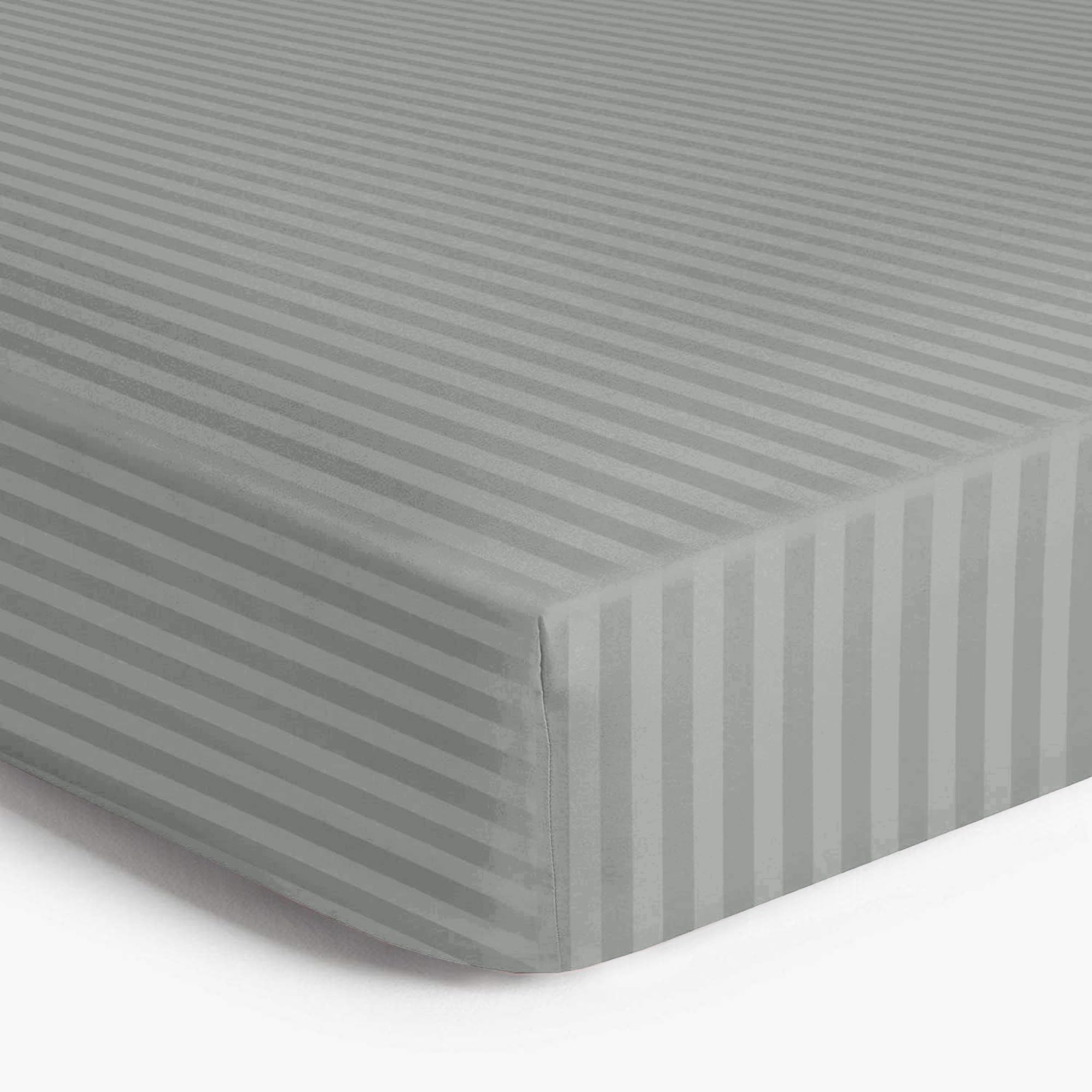 MOONLIGHT20015 Fitted Sheet Single 40cm Soft Brushed Microfiber with Satin Stripes Fade Resistant Easy Care Breathable Bed Sheets (Grey, Single)