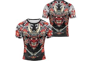 AUREIKA Samurai Men's BJJ Rash Guards Short Sleeve Jiu-Jitsu Baselayer Skin Performance Shirt MMA Jiu Jitsu Combat Sports