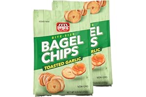 Snacktery Toasted Garlic Bagel Chips - Baked Bagel Crisps for Adults and Kids, Gourmet Crackers Chips for Parties Picnics, Snacking, Traveling - Non-GMO - 8.8oz, 2 Pack