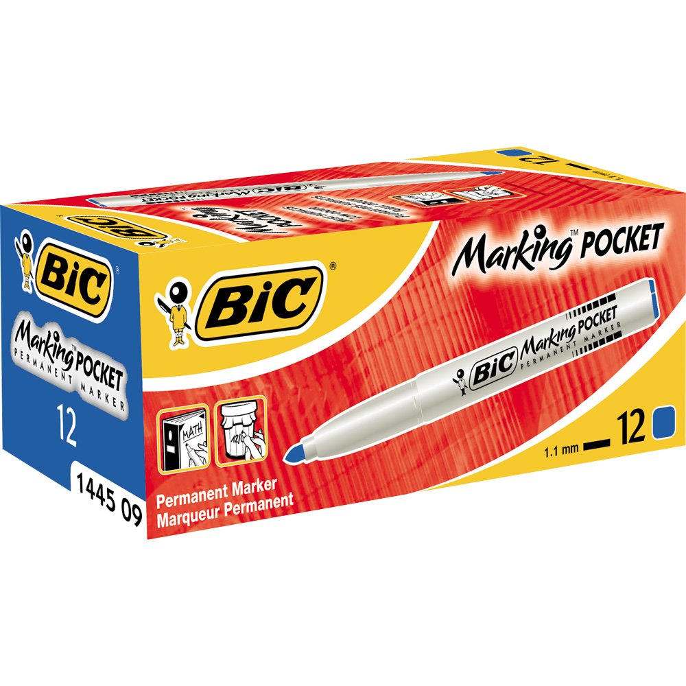 BIC Marking Fine 1445 06 - Permanent Marker, 1.1 mm, Blue, pack of 12