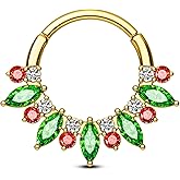COCHARM Christmas Septum Rings 16G Green CZ Septum Jewelry Surgical Steel Helix Daith Piercing Jewelry 8/10MM