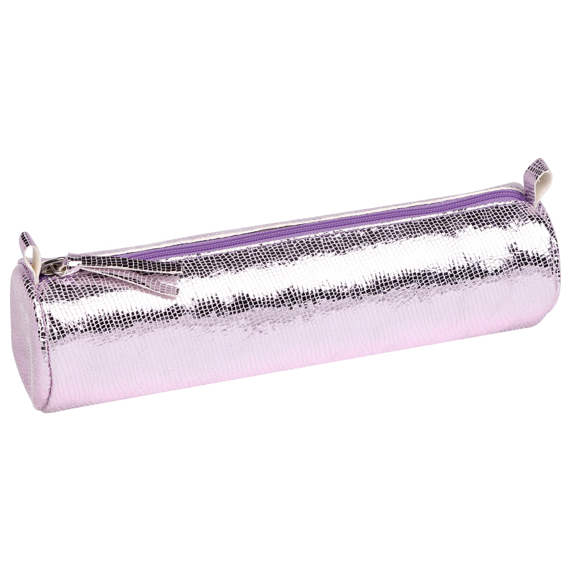 Clairefontaine 410106C -Genuine Lambskin Leather Round Pink Mirror School Pencil Case Ø5,5x22 cm - School supplies - Coloured Pencil Case - Pencil Tray — image 1