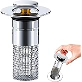 RegBogen Sink Drain Strainer, Pop Up Bathroom Sink Stopper Stainless Steel Floor Drain Filter with Basket Hair Catcher