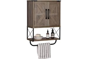 RUSTOWN Farmhouse Rustic Medicine Cabinet with Two Barn Door,Wood Wall Mounted Storage Cabinet with Adjustable Shelf and Towe