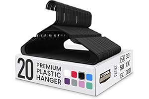 Utopia Home Plastic Hangers 20 Pack - Perfect Space Saving Clothes Hanger - Durable and Strong - Perfect Closet Organizers with Shoulder Grooves (Black)