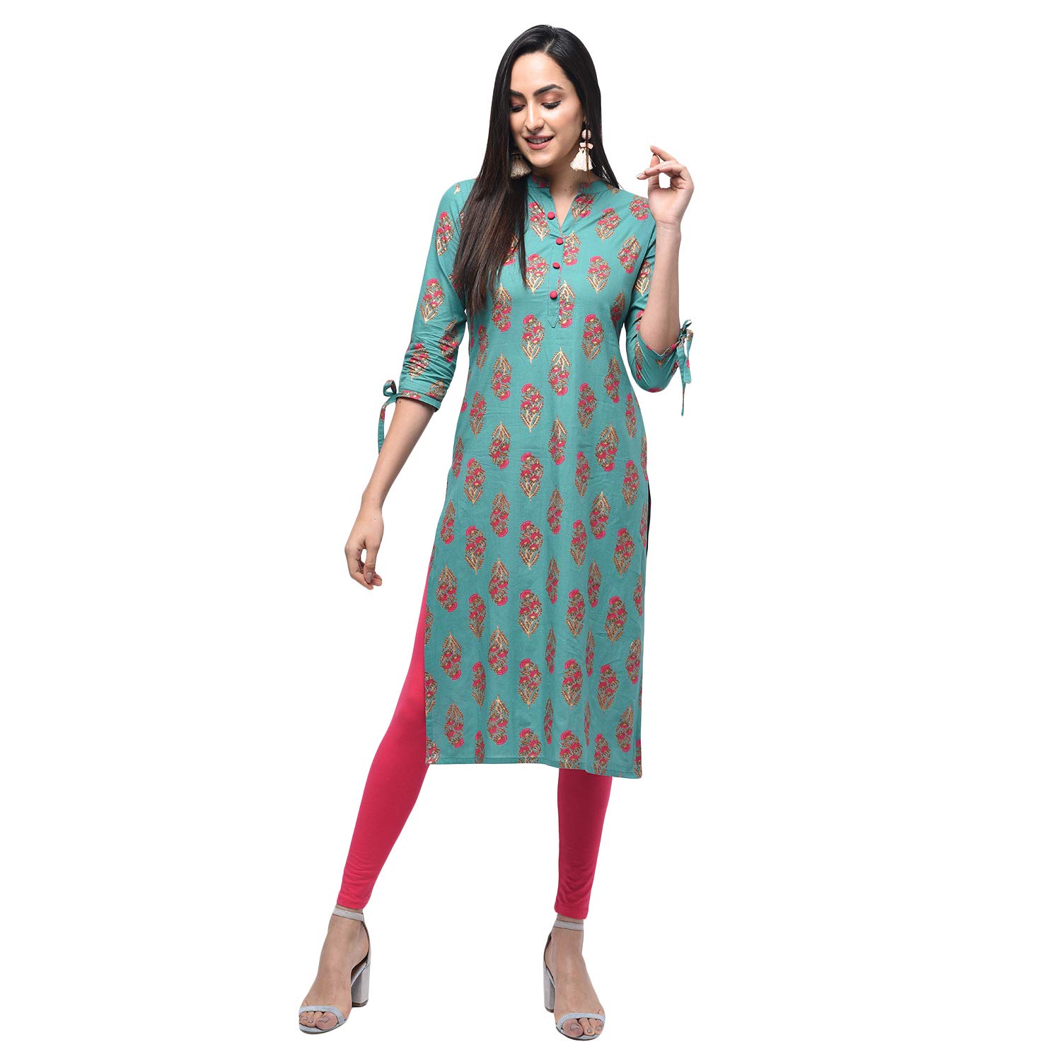 gulmohar jaipur women's straight cotton kurta (blue)