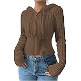 SOLY HUX Women's Crop Cardigan Sweater Cable Knit Zip Up Hoodies Long Sleeve Fall Jacket Y2k Outerwear