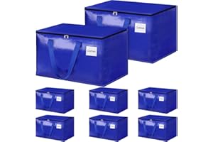 HomeHacks Moving Bags Heavy Duty with Strong Zippers and Handles Collapsible Moving Supplies, Storage Totes for Packing & Moving Storing 125L,8-Pack, Blue