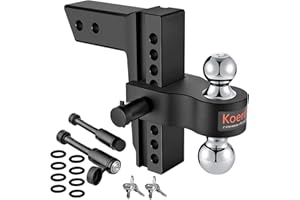 Koerdo Adjustable Trailer Hitch - Drop Hitch with 2.5 inch Receiver-8inch Drop/Rise, 2" & 2-5/16" Balls Hitches, 18,500 LBS GTW, Tow Hitch with Double Anti-Theft Pins Locks,Black