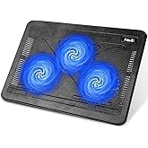 havit HV-F2056 15.6"-17" Laptop Cooler Cooling Pad - Slim Portable USB Powered (3 Fans), Black/Blue