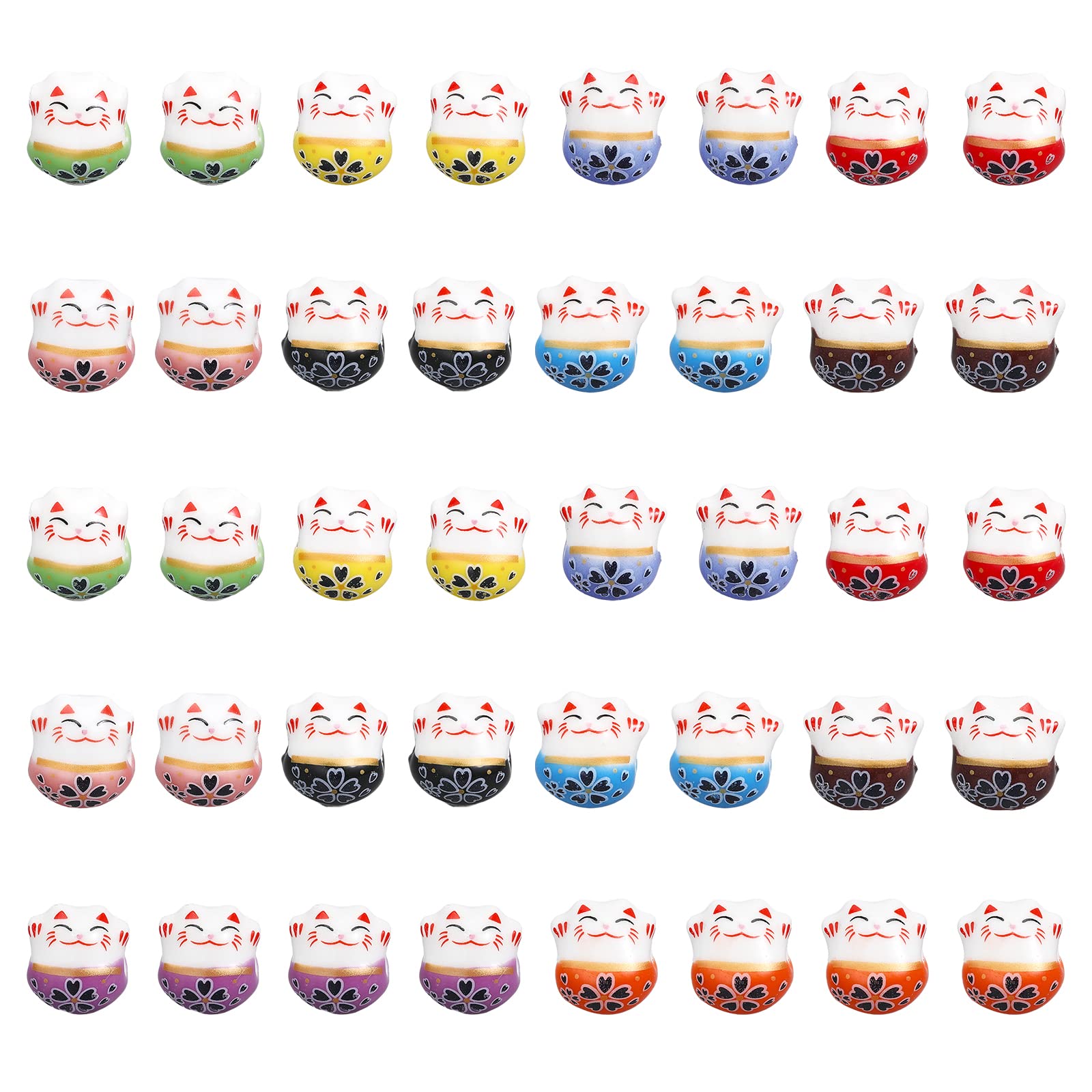 CHGCRAFT 40Pcs 10 Colors Ceramic Lucky Cat Beads Handmade Porcelain Lucky Cat Loose Spacer Beads Ceramic Beads Bulk for DIY Jewelry Making. 12x14x11mm