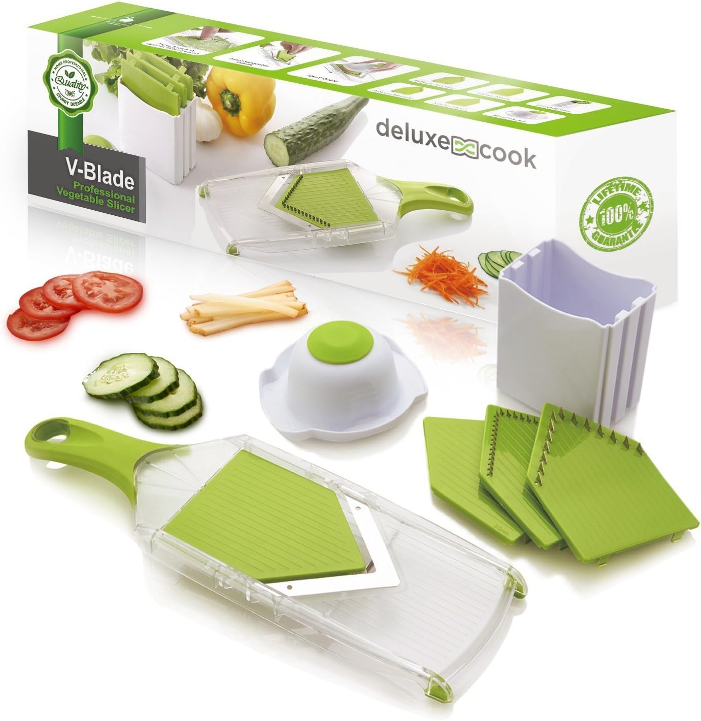 Amazon Com Deluxe Cook V Blade Mandoline Slicer Light Compact Easy To Use Clean Vegetable Slicer French Fry Cutter Potato Chip Slicer Julienne Tool Plus Free Recipe