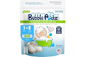 TruKid Bubble Podz Bubble Bath for Baby & Kids, NEA-Accepted for Eczema, Gentle Refreshing Colloidal Oatmeal Bath Bomb for Sensitive Skin, pH Balance 7 for Eye Sensitivity, Unscented (60 Podz)