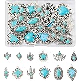 PH PandaHall 24Pcs Western Jewelry for Women Earring Bohemian Turquoise 12 Styles Pendant Charm DIY Bracelet Necklace Making, # Sky Blue (FIND-TA0001-79-Yilisi)