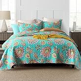 VISIMISI Cotton Bedspread Quilt Sets Reversible Bedding Coverlet Sets Comforter Paisley Floral Bedspread (Green Vintage Floral, Queen Size)
