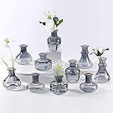 Black Gray Glass Bud Vase, 10Pcs/Set Modern Decorative Small Mini Flowers Vases, Minimalist Aesthetic Home Decor Vintage Wedd