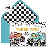 FYSUIMU 24 Pack Racing Truck Thank You Card Red Blue Car Greeting Cards with Envelopes Stickers Blank Note Cards for Birthday Baby Shower, 4 x 6 Inch