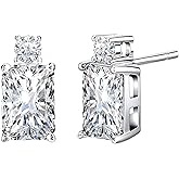 1.84CT Moissanite Stud Earrings, D Color VVS1 S925 Sterling Silver Rectangular Moissanite Earrings, Valentines Birthday Mothers Day Jewelry Gifts for Women