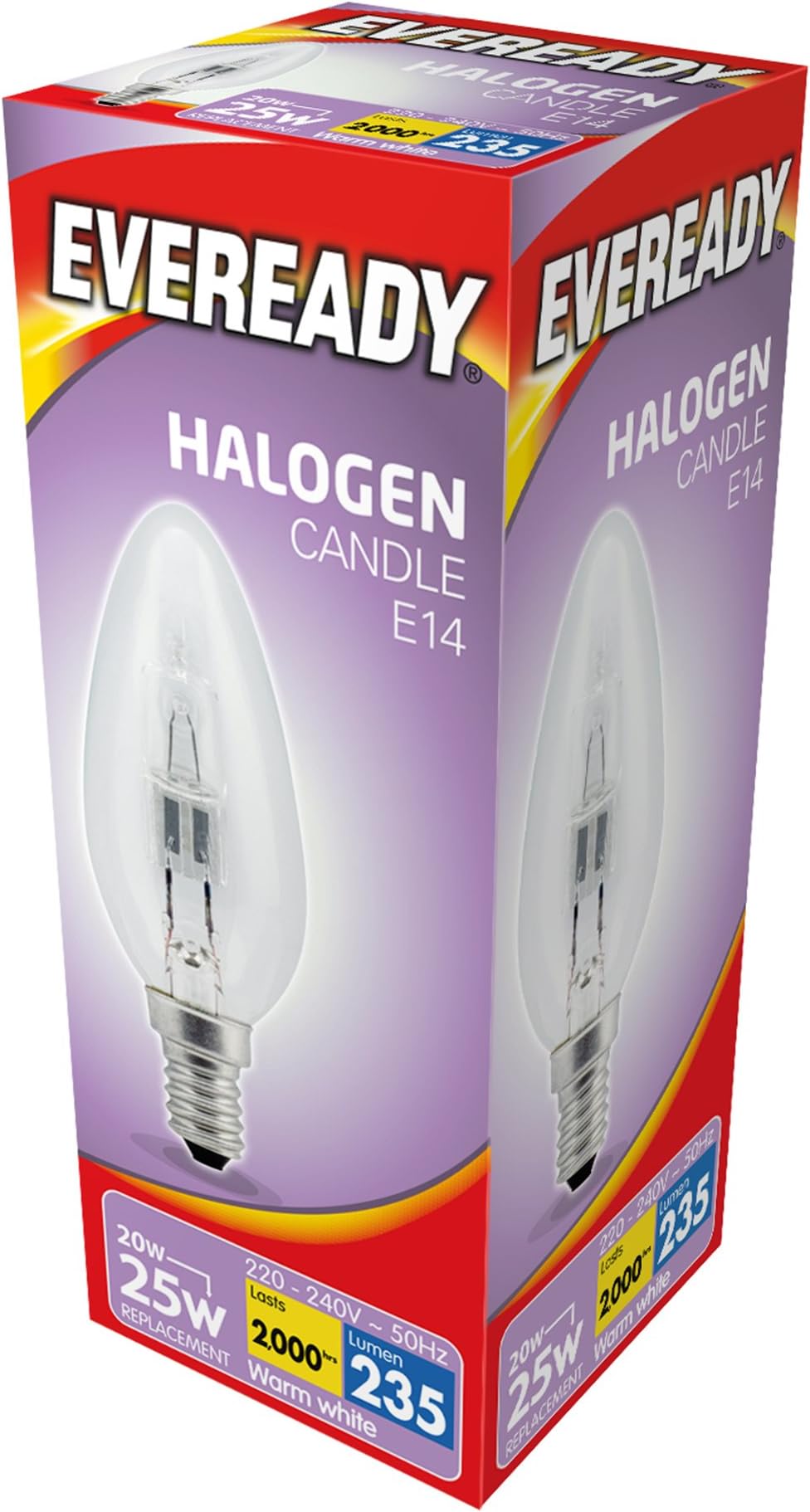 10 x 20w (25w) Halogen Candle Light Bulb E14 SES Small Edison Screw 240v (Eveready S11858)