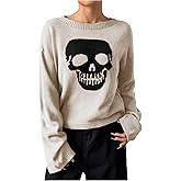 SHENHE Women's Skull Graphic Crew Neck Sweater Halloween Long Sleeve Knit Pullover Tops