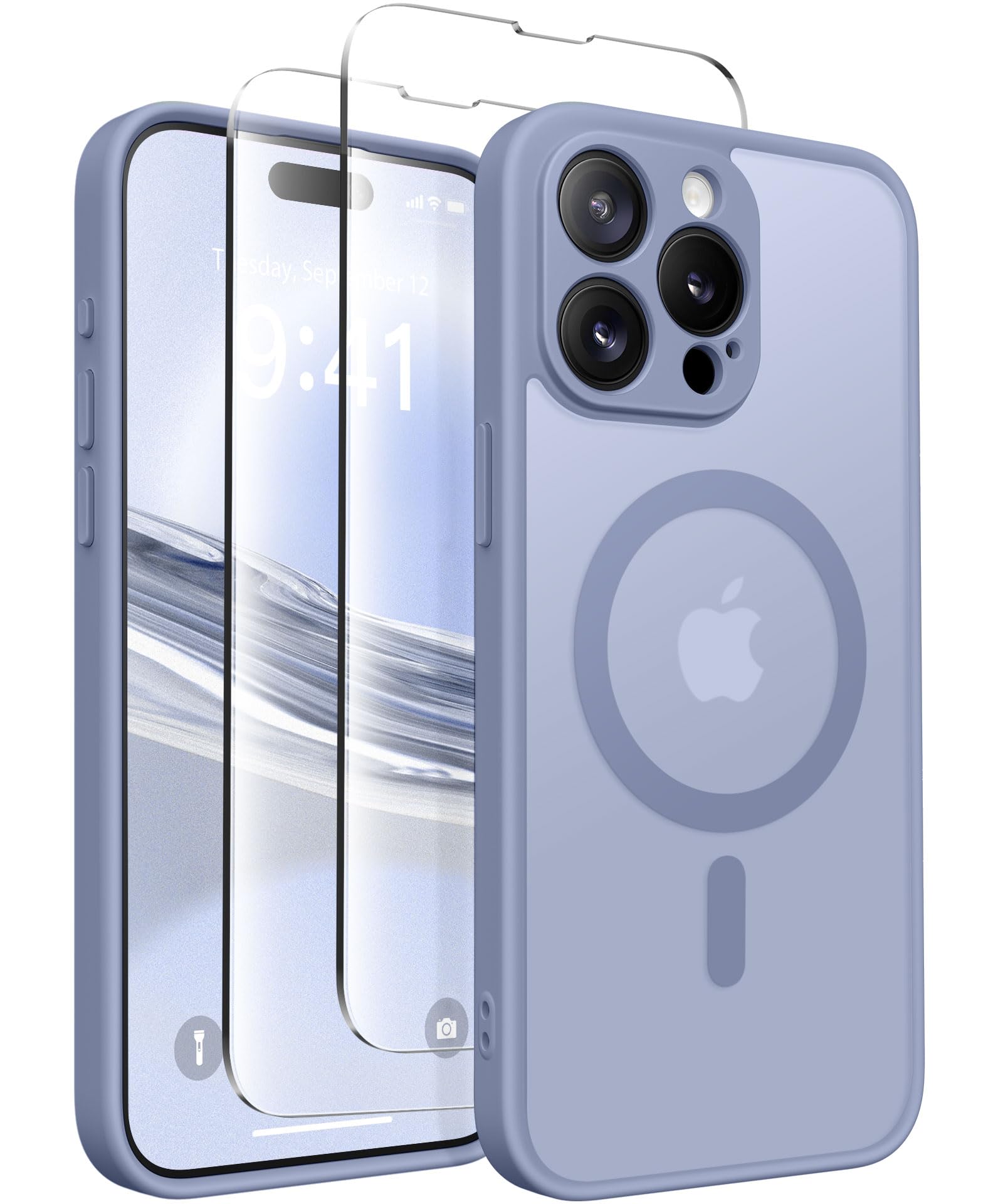 CAPRARO Magnetic for iPhone 15 Pro Max Case, [Compatible with MagSafe] [Full Camera Protection] [14FT Drop Protection] Shockproof Protective Slim Translucent Phone Case, LavenderGrey — image 1