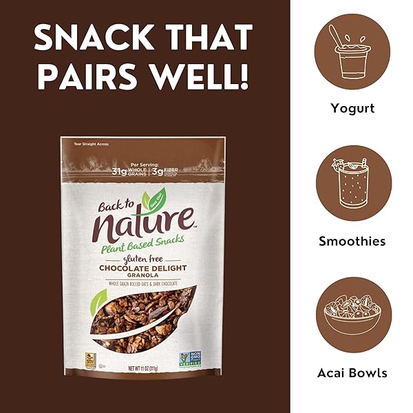 BACK TO NATURE GRANOLA CEREAL – GLUTEN FREE, NON-GMO, PLANT BASED SNACKS MADE WITH WHOLE GRAIN ROLLED OATS – CHOCOLATE DELIGHT, 11 OUNCE