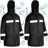Halfchet 2 Pcs Reflective Rain Jacket for Men Waterproof High Visibility Rain Coat Black Safety Jacket with Reflective Strip