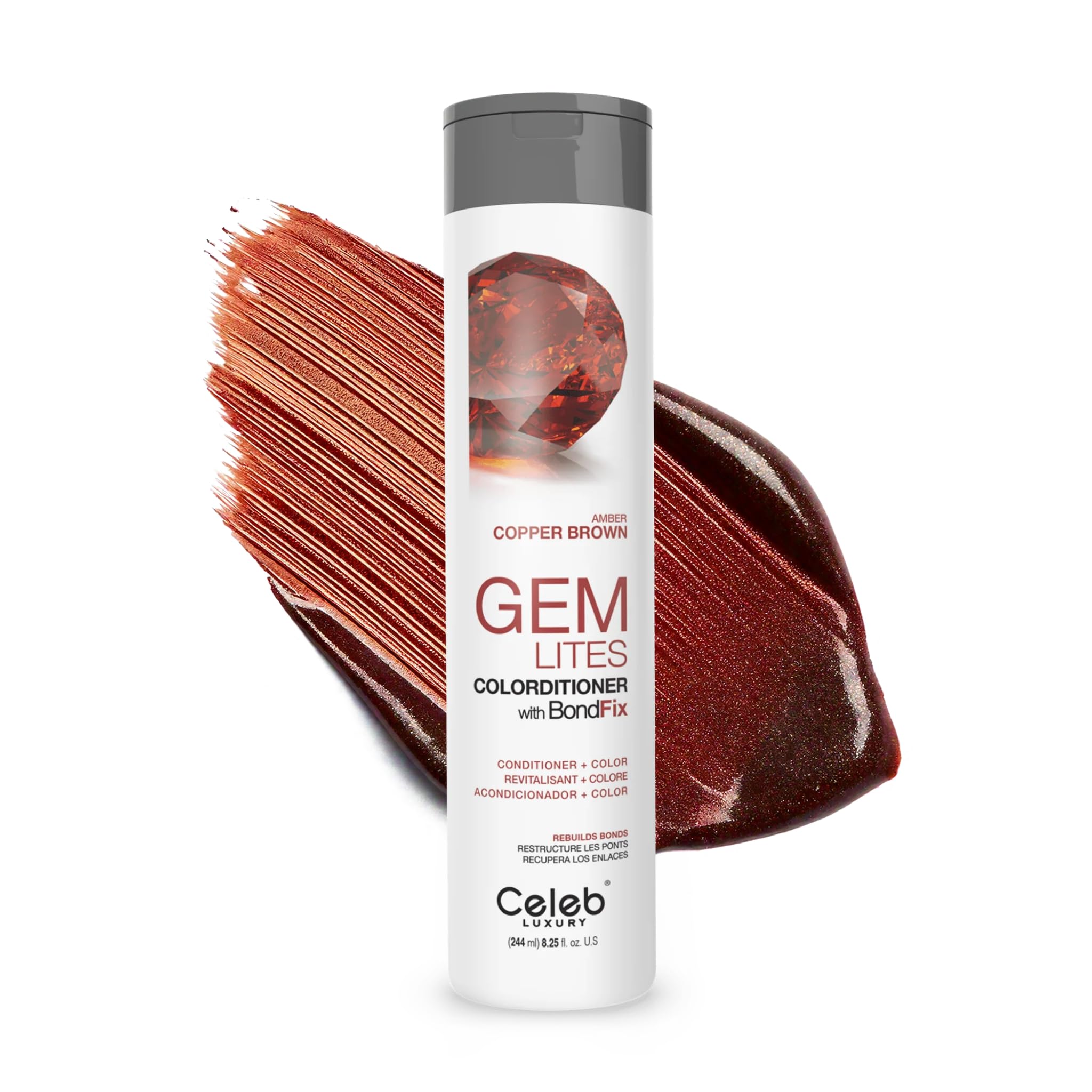Photo 1 of Celeb Luxury Gem Lites Amber Colorditioner, Color Depositing Conditioner with Bondfix Bond Rebuilder, Semi Permanent Hair Colour Glaze, Maintains and Refreshes Copper to Medium Auburn Tones