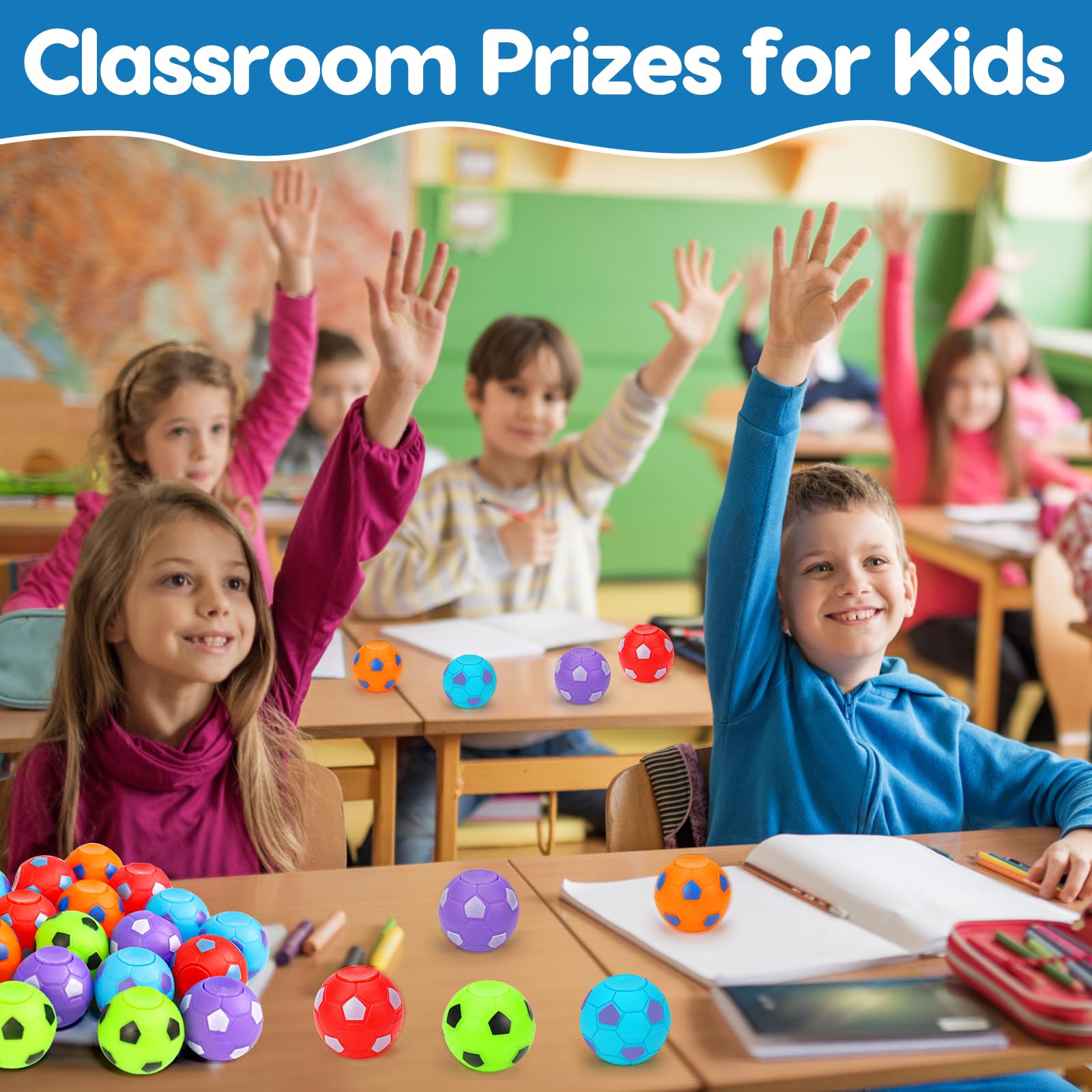 32PCS Fidget Spinner Soccer Balls Sports Birthday Party Favors Bulk for Kids 4-8 8-12 Christmas Goodie Treat Bag Stuffers Classroom Treasure Toys Carnival Prizes Pinata Fillers Mini Return Gifts