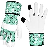 MERTURN Leather Gardening Gloves for Women Garden Gloves Thorn Proof Touch Screen Design Heavy Duty Working Yard Gloves