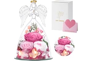 Emibele Mother's Day Angel Rose Gifts for Mom Grandma, Preserved Real Rose in Glass Angel Figurines, Eternal Flower Gifts for