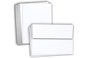 Hamilco White Linen Cards and Envelopes - Flat 5" x 7" Cardstock Paper 80lb Cover 100 Pack