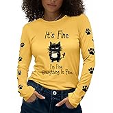 Flafens Long Sleeve Shirt for Women - Soft Crewneck Casual Graphic Fashion Clothes Tshirts Cute Outfits Vacation Tops