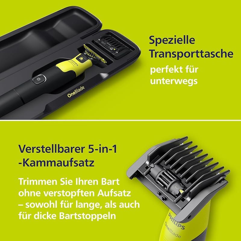 OneBlade 360 Face & Body mit App-Anbindung - Elektrischer Bartschneider, Rasierer und Bodygroom mit 360-Technologie, verstellbarer 5-in-1-Trimmaufsatz, 1x Körper-Kit, Reiseetui, QP4631/65