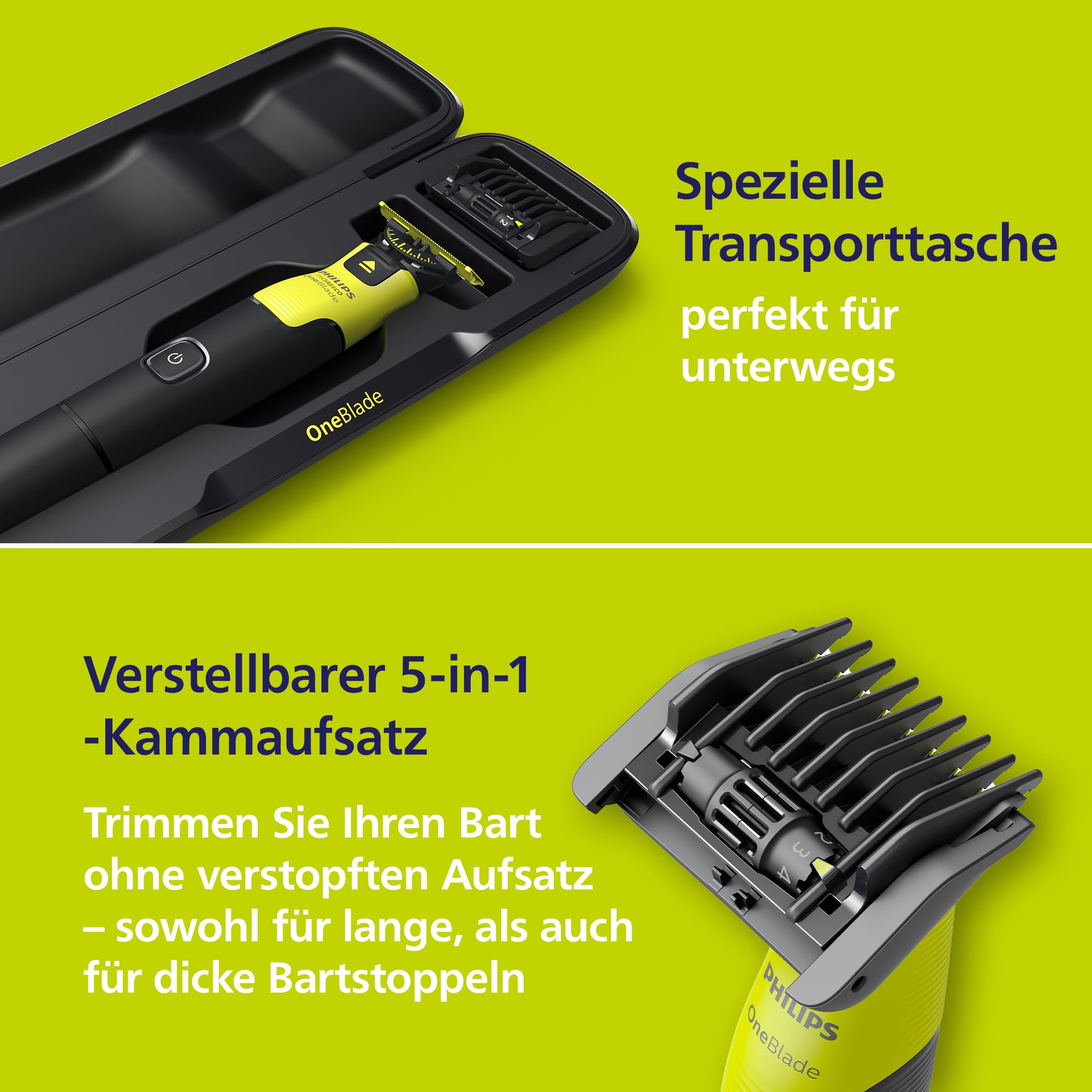 Philips OneBlade 360 Face & Body mit App-Anbindung - Elektrischer Bartschneider, Rasierer und Bodygroom mit 360-Technologie, verstellbarer 5-in-1-Trimmaufsatz, 1x Körper-Kit, Reiseetui, QP4631/65 6