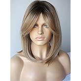 Wigs for white women blonde bob wig medium length wigs for women persma skin part blonde with dark roots Synthetic wig for white Women (Blobde mixed bob)