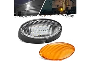 Partsam Oval LED RV Porch Light with Swith, Exterior Utility Light Replacement for Camper Motorhome Trailer, Black Base w/Snap-on, Clear and Amber Lenses Included