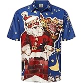 Hardaddy Men's Christmas Shirt Button Down Short Sleeve Funny Printed Hawaiian Aloha Santa Shirt