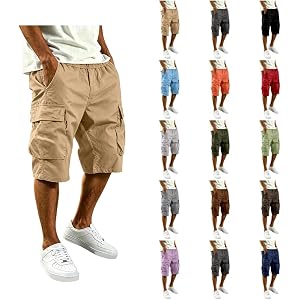 TRCELECTROP Long Cargo Shorts for Men Below Knee Stretch Waist Hiking Shorts Casual Baggy Workout Short with Multi Pockets