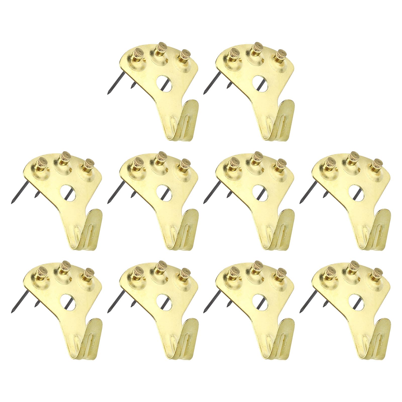 PATIKIL 75 Lbs Picture Hangers, 10 Set Photo Wall Hanging Hooks Nails Hardware Wall Pins Picture Hanging Kit on Wood Drywall for Home Decorating, Gold
