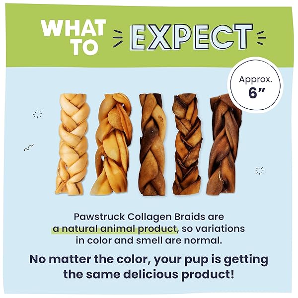 PAWSTRUCK NATURAL 5-7” BEEF COLLAGEN BRAIDS FOR DOGS – LONG-LASTING RAWHIDE & BULLY STICK ALTERNATIVE, WITH CHONDROITIN & GLUCOSAMINE – 5 PACK