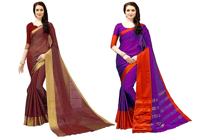Womens Cotton Silk Saree Combo Pack of 2 (Multicolored)