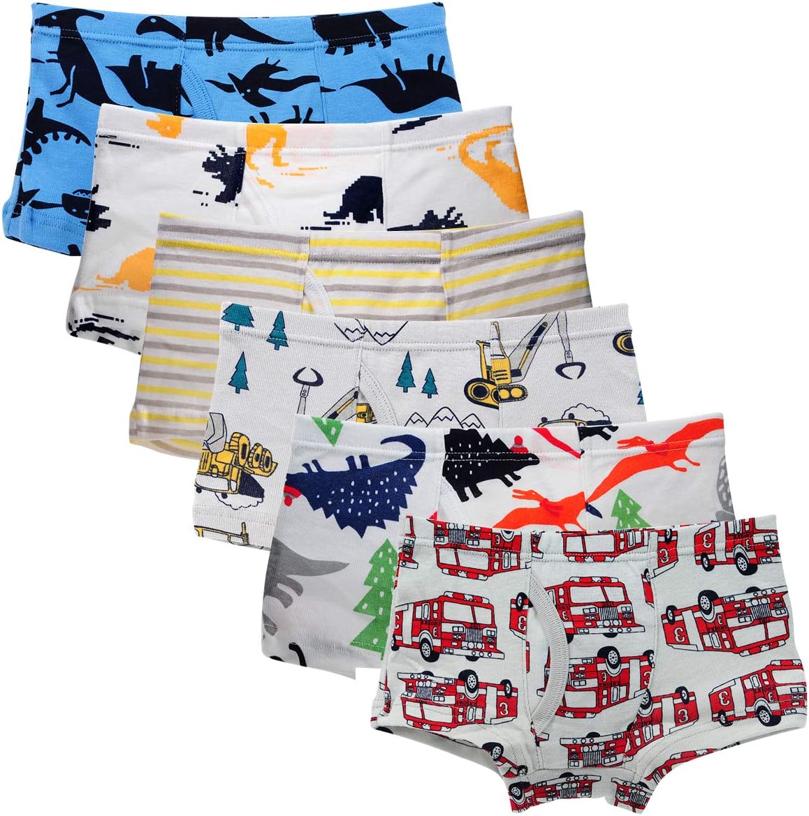 Kids Series Baby Soft Cotton Underwear Dinosaur Truck Shark Little Boys' Assorted Boxer & Briefs (Pack of 6)