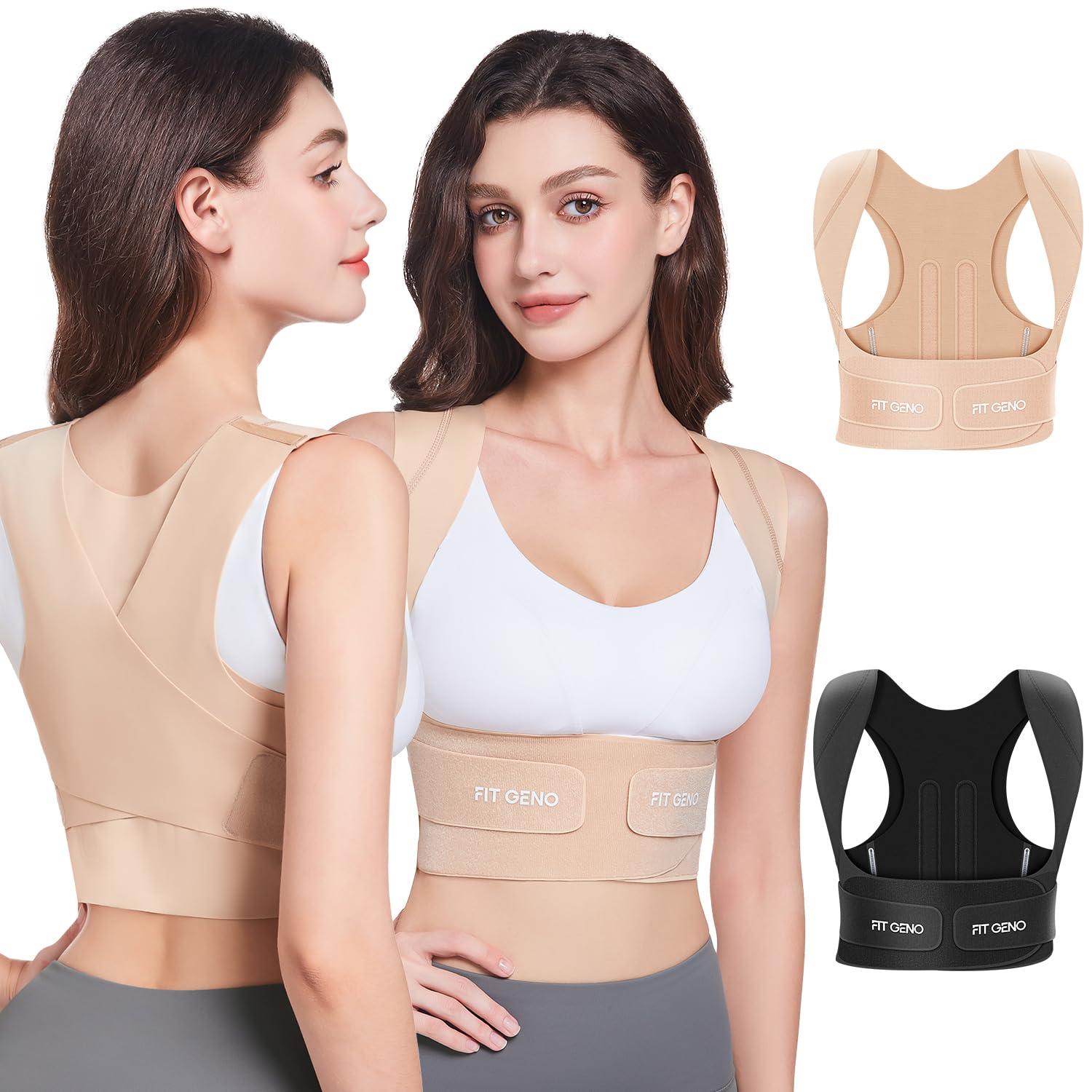 Photo 1 of Fit Geno Posture Corrector for Women Invisilite: Invisible Lightweight Back Brace for Neck Shoulder & Upper Back Pain Relief - Improve Posture Correct Hunchback Slouching Under Clothes Medium/Large