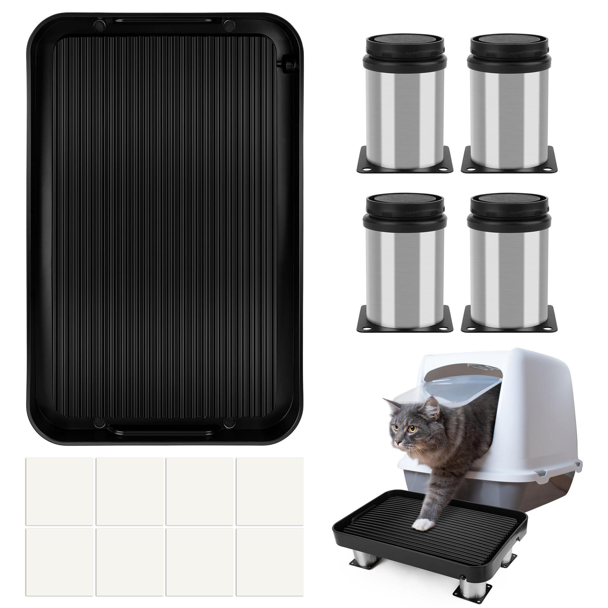 Photo 1 of **MISSING LEGS** Zhaoyao Cat ter Box Ramp with Adjustable Height, Non-Slip Textured Surface, Easy Access Step Ramp for Senior Cats, Litter Catching Tray with Legs and Sticky Pads, Reduces Tracking and Litter Mess